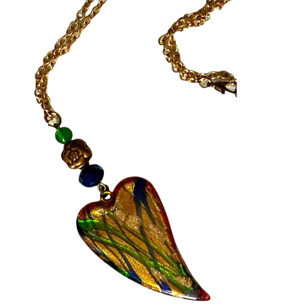 Handcrafted Copper Tone Resin Heart Pendant Necklace & Goldtone Chain